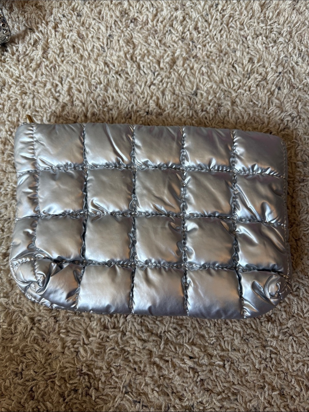 Silver Quilted Puffer Clutch - Women's Bag